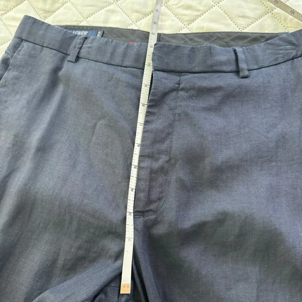 J.Crew 100% Linen Trousers Mens 32x34 Navy Straight Leg Summer Lightweight Pants